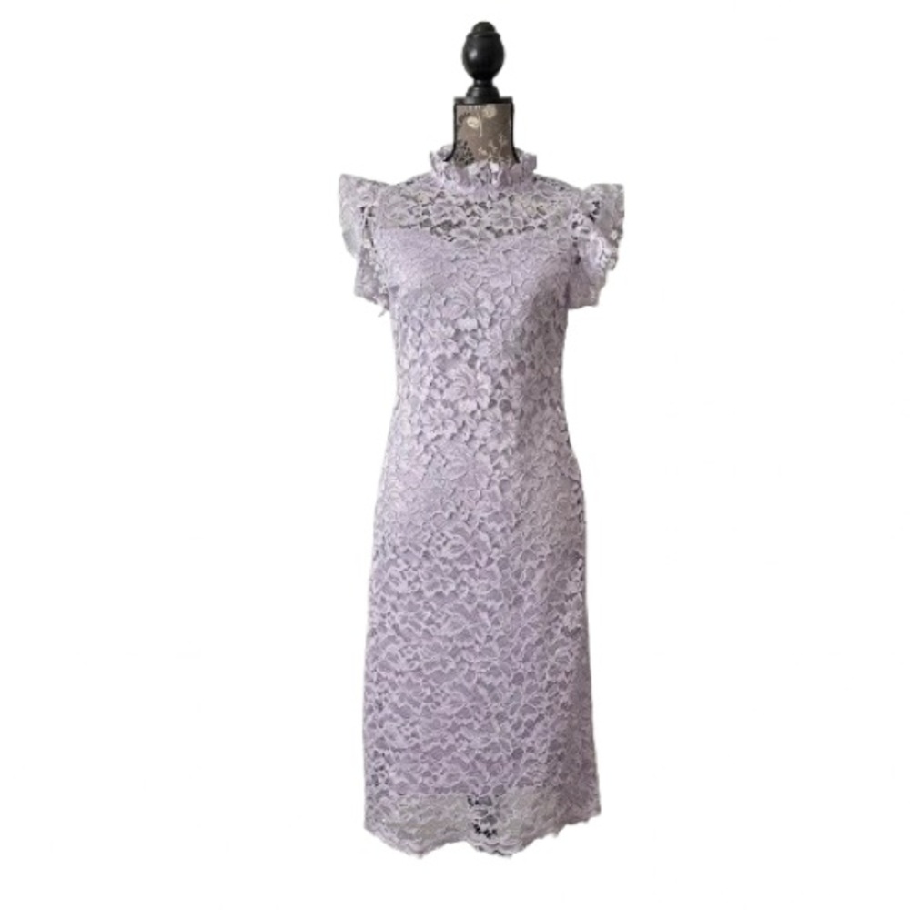 Enfocus Studio Women's 6 Purple/Lavender Sleeveless Sheath Midi Dress Mock Neck